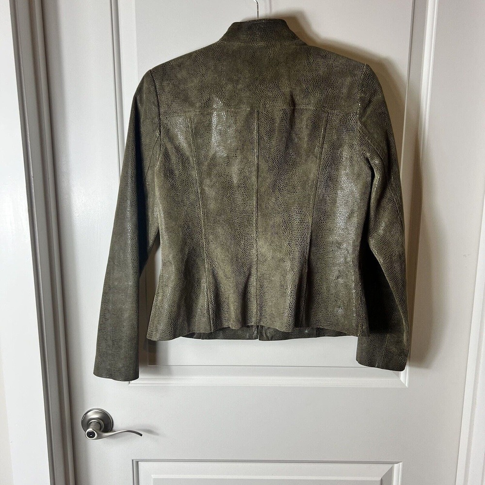 Alfani Genuine Leather Moto Jacket Snakeskin Olive Green Size Small - Picture 2 of 9